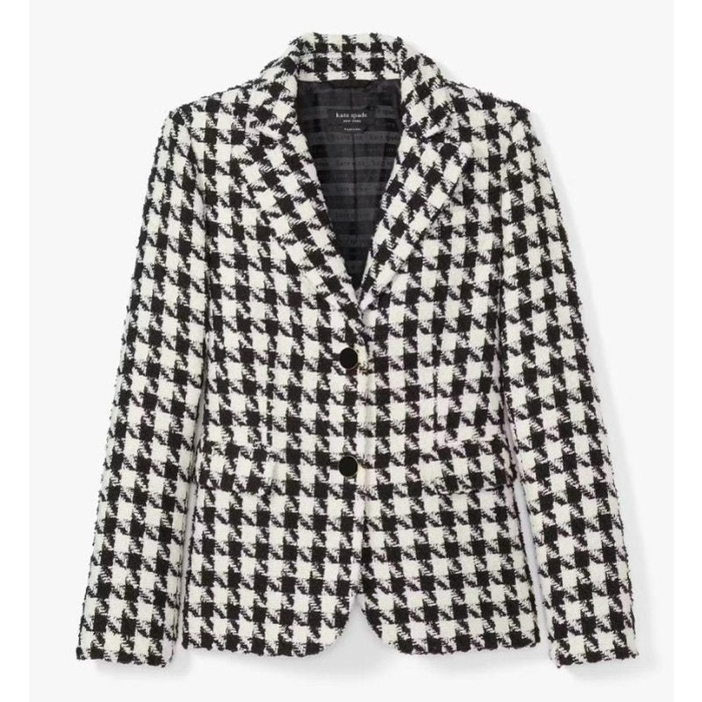kate spade Black and White Houndstooth Tweed Blazer